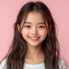 Fototapeta premium Asian girl smiling in studio color background