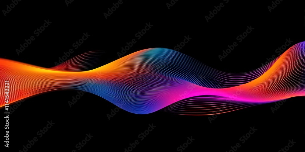 Aufkleber iridescent wave patterns with pastel tones on a pitch black background for creative visual projects 