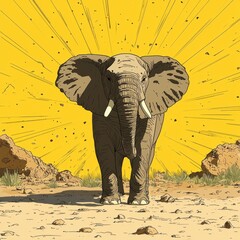 Majestic elephant roaming in the savanna nature illustration vibrant environment artistic viewpoint