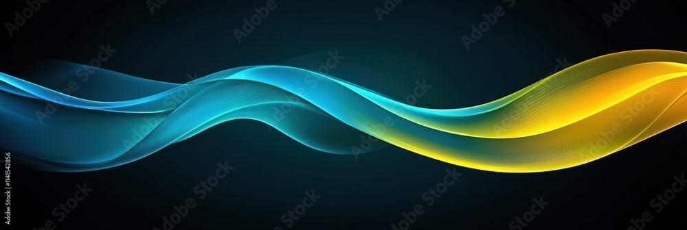 Poster Iridescent Shapes Flowing on Pitch Black Background Creating a Stunning Visual Effect in Elegant Curves and Waves of Light