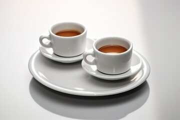Two Cups of Espresso on a White Plate