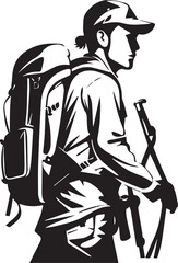 Fototapeta premium Mountaineering bag line art vector black and white