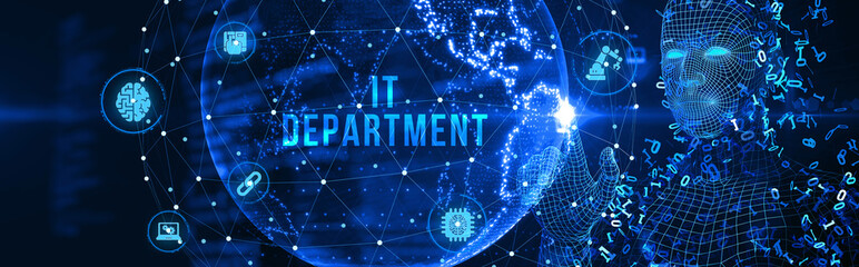 IT consultant presenting tag cloud about information technology. 3d illustration