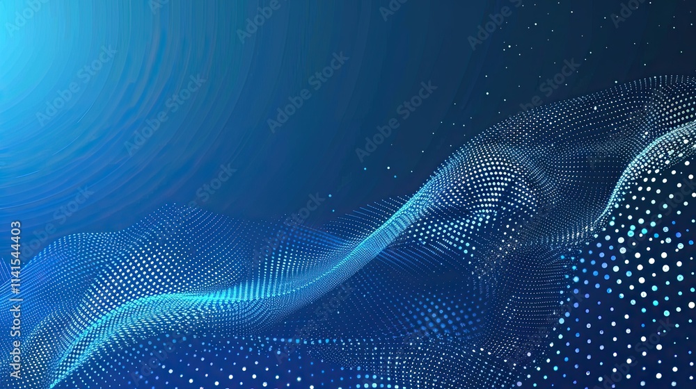 Poster abstract digital wave pattern with dots and gradients in blue tones.