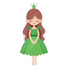 cute cartoon princess in green dress isolated on white background © Marina