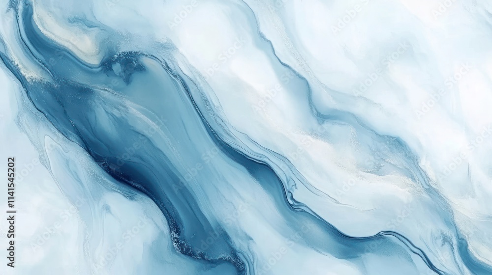 Poster abstract blue and white wave-like design with smooth gradients.