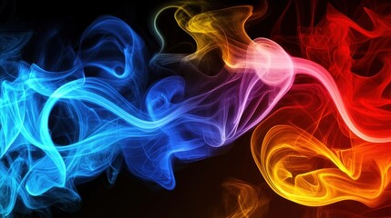 Fototapeta premium Abstract colorful smoke swirls on a black background, creating a dynamic visual effect.