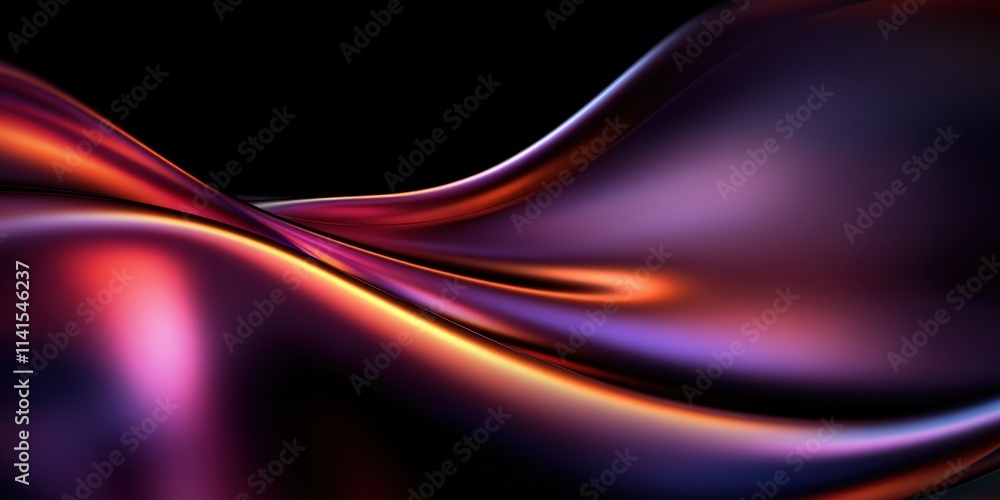 Poster Iridescent Waves on Pitch Black Background with Fluid Shapes and Colorful Shimmering Patterns in an Abstract Design
