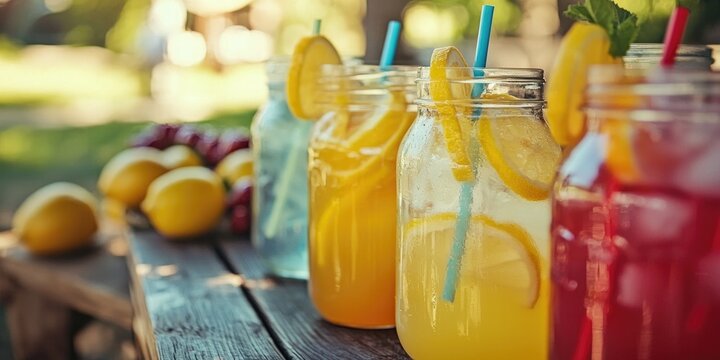 A lemonade stand with chilled beverages on a hot summer day.
