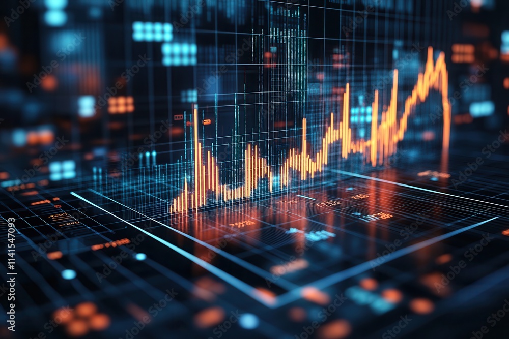 Aufkleber A futuristic digital data visualization with vibrant graphs and metrics, illustrating trends and analytics in a technology-driven environment.