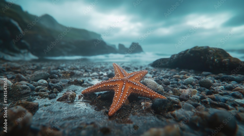 Sticker Starfish on rocky beach