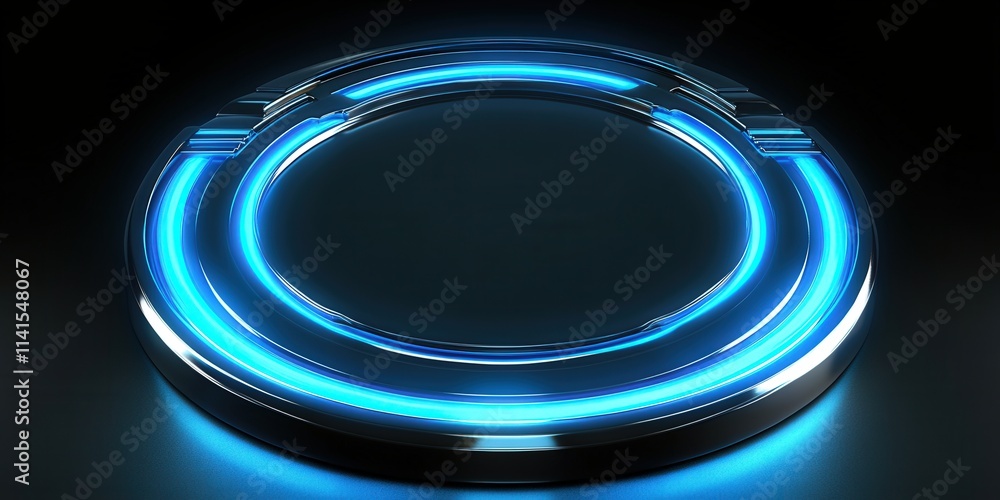 Poster abstract neon ring on pitch black background with luminous glow creating a futuristic and artistic v