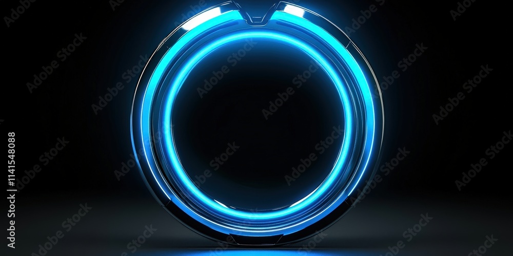 Aufkleber vibrant neon blue ring on a deep black background creating an abstract and engaging visual effect fo