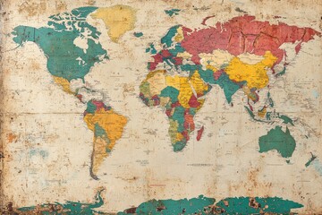 map with faded colors and intricate details, Generative AI