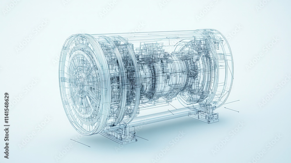 Poster A transparent, wireframe model of a mechanical component, showcasing advanced engineering and design intricacies.