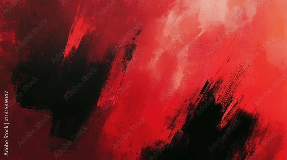 Poster Abstract red and black painting with dynamic brush strokes and texture.