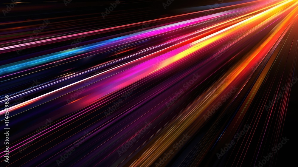 Poster abstract light streaks in vibrant colors creating a dynamic visual effect.