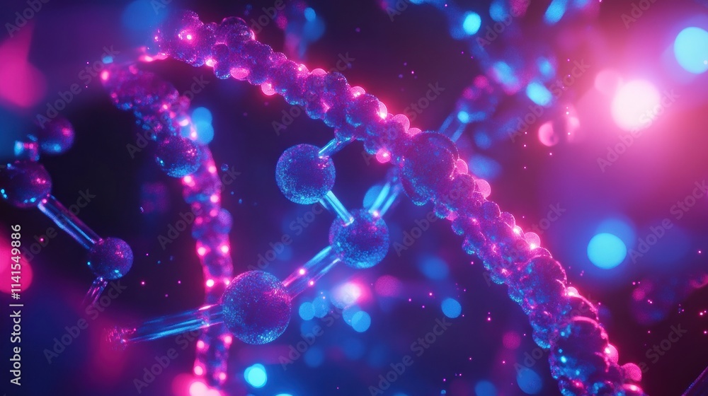 Fototapete abstract representation of molecular structures with vibrant colors and glowing effects.