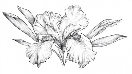 Elegant Black and White Iris Flower Drawing