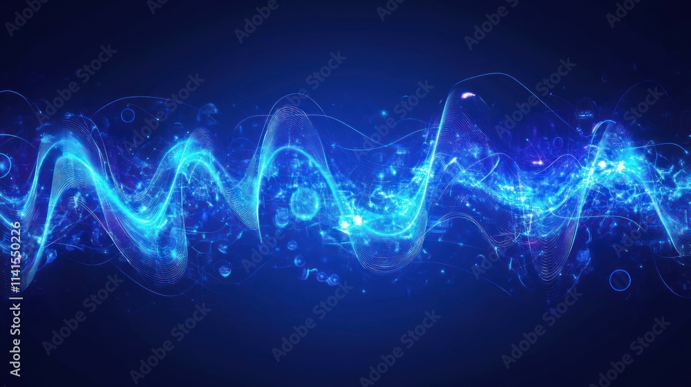Aufkleber abstract representation of sound waves with glowing blue elements on a dark background.
