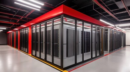 Fototapeta premium A large room with many computer servers