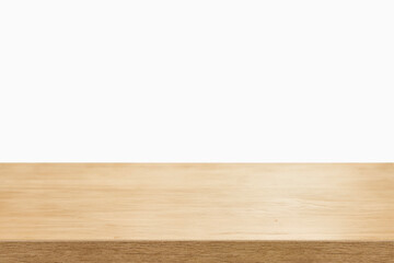 empty wooden table top in foreground isolated on background with clipping path. used for template mock up for display or montage products. showing your objects or mounting. wooden counter.