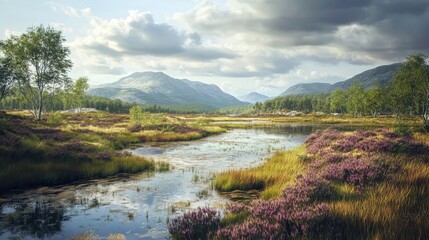 Obraz premium A river with a lot of grass and trees