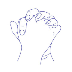 Hand gesture. Sign language. Contour vector illustration. Index, middle, ring, little fingers and thumb