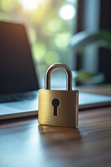 Padlock on Desk Next to Laptop