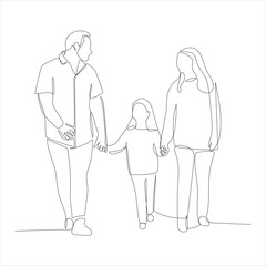 One continuous line drawing young parents  talking with their daughter about goal and purpose of life at home.
