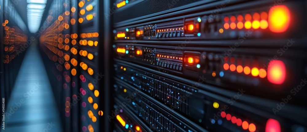 Aufkleber data center with illuminated server racks