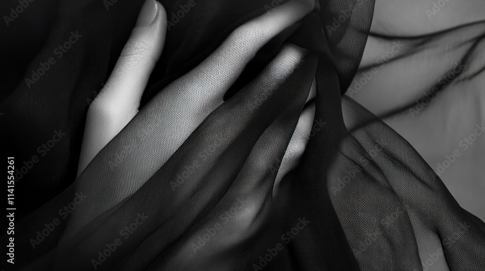 Poster a close-up of intertwined hands and flowing fabric, creating a sense of intimacy and elegance.