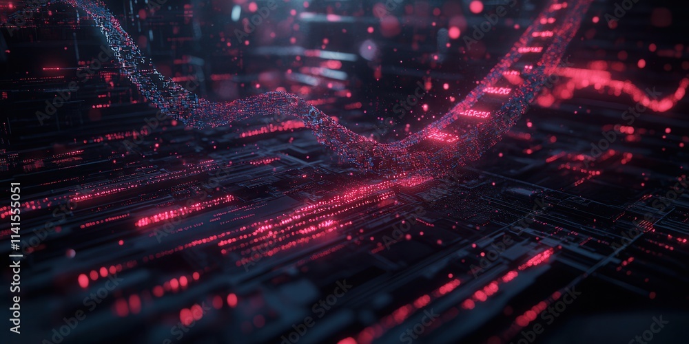 Poster A mesmerizing digital landscape featuring vibrant lines and glowing particles, creating an abstract representation of data and technology.