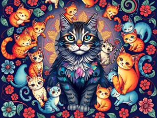 Obraz premium Charming cat design, perfect for prints or gifts. Blank space for personal touches.