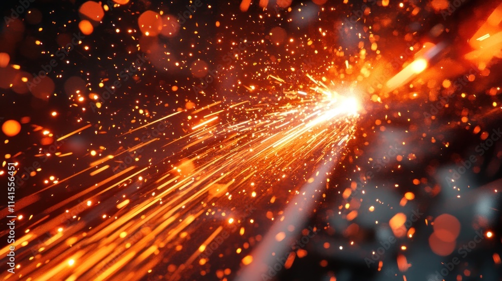 Poster a burst of sparks and light creating a dynamic, fiery effect.