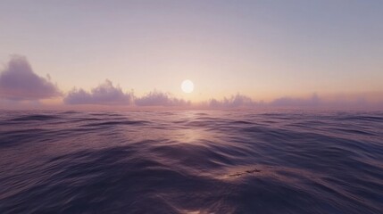 Serene Ocean Sunset with Gentle Waves and Soft Cloud Reflections