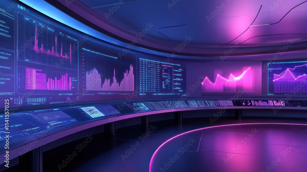 Aufkleber a futuristic control room with digital displays showcasing data and analytics.