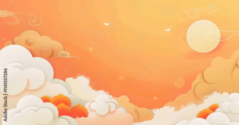 Aufkleber a serene sunset scene with soft clouds and warm hues creating a tranquil atmosphere.
