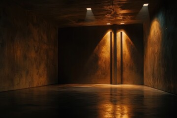 Dimly Lit Room with Two Doors