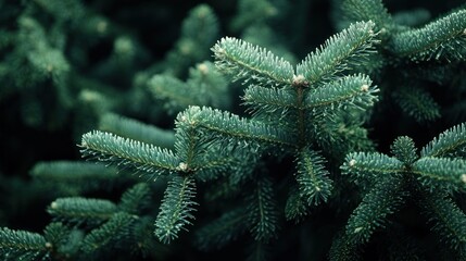 Obraz premium Close-up view of evergreen tree branches showcasing green needles.