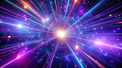 Fototapeta premium Abstract Cosmic Background in Minimalist Style with Neon Rays, Cyber Network Elements, and Light Speed Strings for Futuristic Visuals