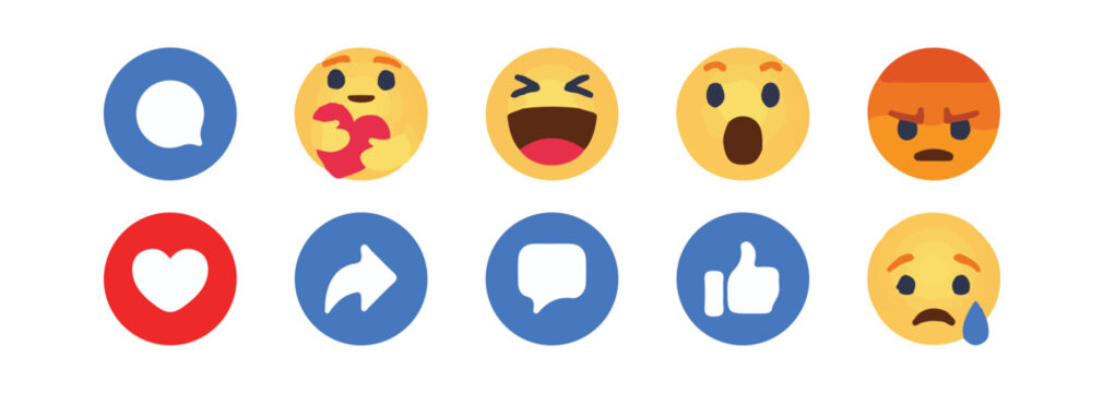 Naklejki Beautiful emojis for social media, Heart emoji set. Social media emojis. , simple, vector illustration EPS 10