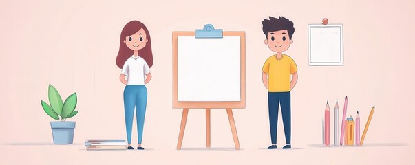 Product upgrades flat design front view continuous improvement theme cartoon drawing colored pastel