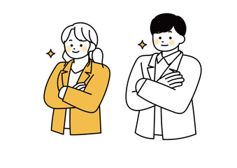 得意げに腕を組んでいる会社員のイラスト