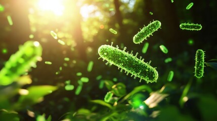Fototapeta premium Carbon capturing microbes in lush forest environment highlighting nature's power