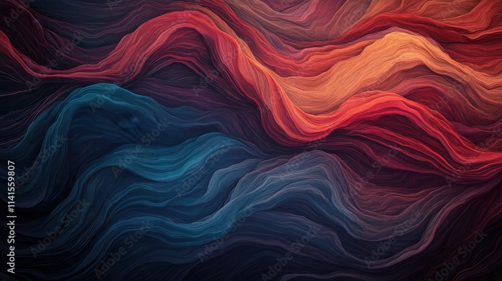 Poster a vibrant abstract background featuring flowing waves of red, orange, and blue hues, creating a dyna