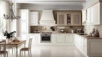 Elegant kitchen interior featuring modern appliances and classic design elements.