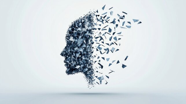 Concept of ambivalence and chaos in fragmented face artwork