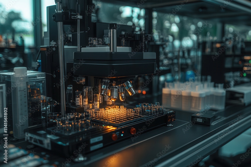 Poster a sophisticated laboratory setup featuring advanced equipment for precision analysis and experimenta