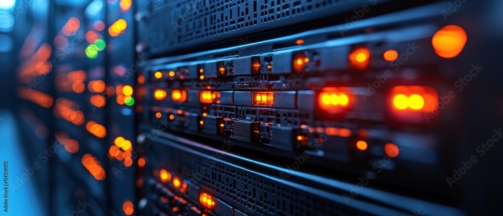 Poster server racks with illuminated indicators data center